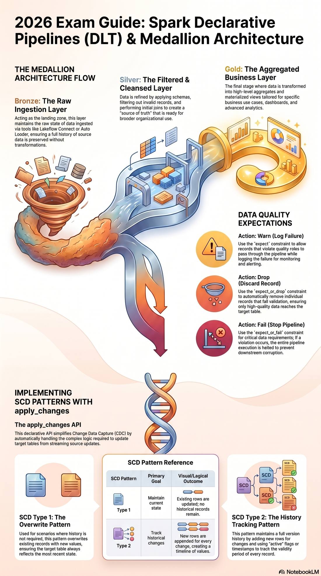 2026 Exam Guide: Spark Declarative Pipelines (DLT) and Medallion Architecture — Bronze, Silver, Gold with SCD patterns