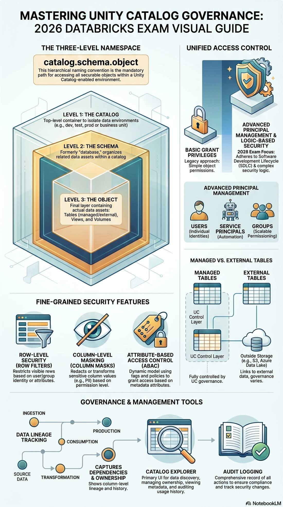 Mastering Unity Catalog Governance — 2026 Databricks Exam Visual Guide: namespace, access control, and fine-grained security
